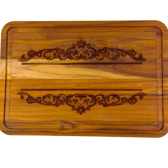 Tramontina: Teak, engraved serving, cutting board, with inlay boarder. New - Picture 5 of 7